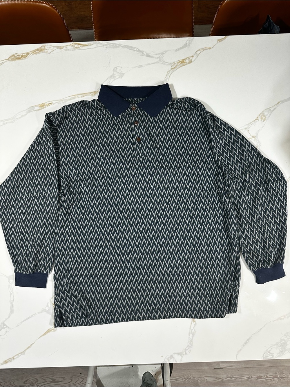 Vintage Pierre Cardin long-sleeve Zig Zag knit polo shirt - 90s - Grandpacore